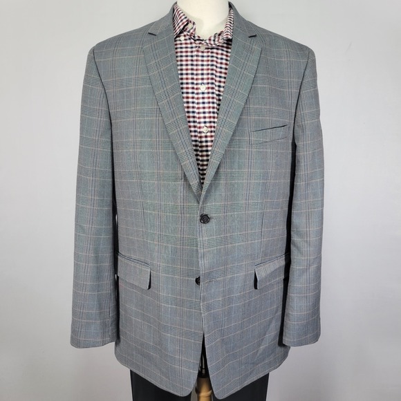 CLUB ROOM Men's Sport Coat Blazer Two Button Multi Color Plaid Poly Blend‎ 46L